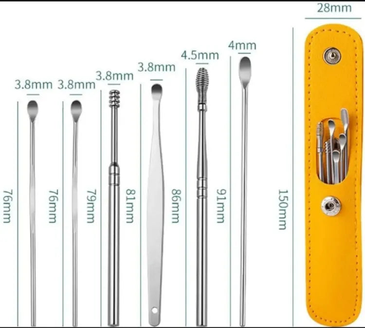 6Pcs Stainless Steel Ear Cleaner Set – Ear Wax Removal Curette Kit with Pickers & Spoon Tools
