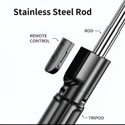 R1S Selfie Stick with Tripod | Bluetooth Foldable Selfie Rod with Remote Control for Phone Action Camera Iphone ﻿with flash light - With Light