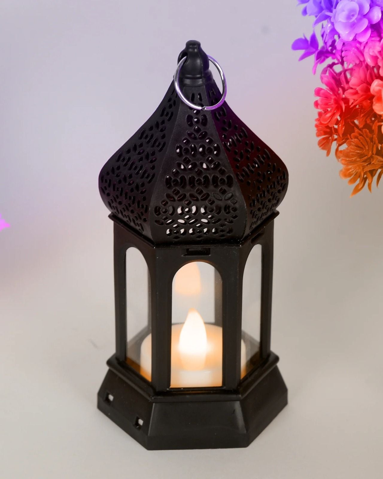 Antique Black candle lamp Atmosphere Decoration Creative Gift Hexagonal Wind Lamp Candle Lamp Led Wind Lamp Portable Small Horse Lamp