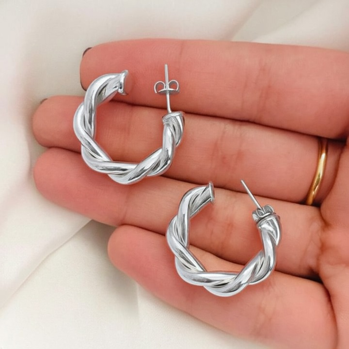 Twisted Sparkling Earrings for Women | Stylish Fashion Jewelry | Available in Silver & Golden | Perfect for Parties, Weddings & Daily Wear (WJ-101) - Silver