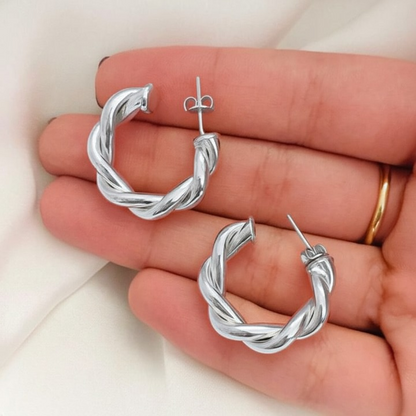 Twisted Sparkling Earrings for Women | Stylish Fashion Jewelry | Available in Silver & Golden | Perfect for Parties, Weddings & Daily Wear (WJ-101) - Silver