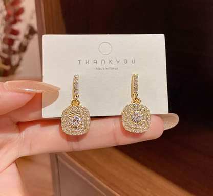 PJT-990 beautifull Sparkling Korean Zircon Earrings – Chic & Timeless Design Available In Golden And Silver Color - Golden